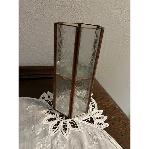 Vintage Etched Glass and Copper  Votive Holder - Picture 1 of 5